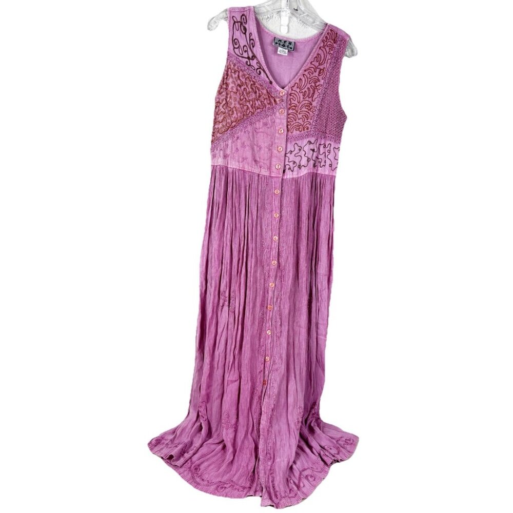 VTG MPH S Pink Patchwork Hippie Maxi Dress Cottagecore Earth  Festival Boho NWT